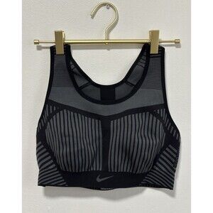 Nike FE/NOM Flyknit Sports Bra High support Size Medium Black Gray Striped